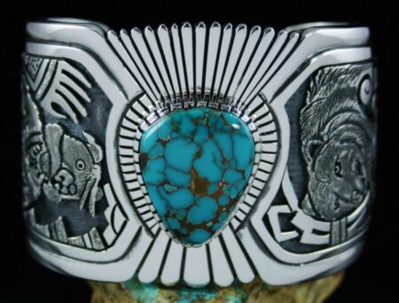 Roy Talaheftewa Brannon Spiderweb Turquoise Overlay Bracelet