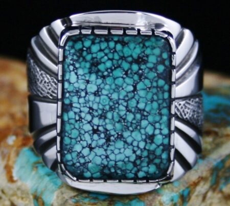 Leonard Nez Black Mountain Spiderweb Turquoise Ring