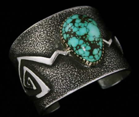 Edison Cummings Godber Burnham Spiderweb Turquoise 14K Gold Over Tufa Cast Sterling Silver Bracelet