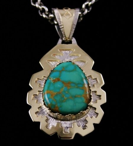 Dina Huntinghorse Royston Turquoise Solid 14K Gold Over Sterling Silver Pendant