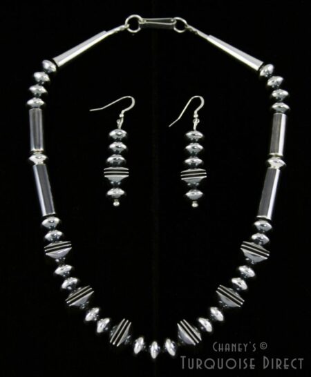 Jack Tom Oxidized Sterling Silver Bead Necklace and Dangle Earrings