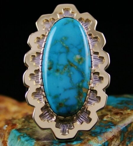 Dina Huntinghorse Royston Turquoise Solid 14K Gold Over Sterling Silver Ring