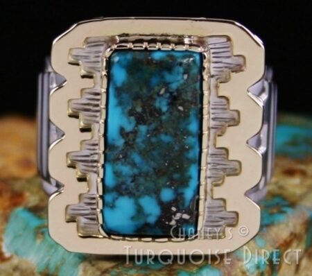 Dina Huntinghorse Morenci Spiderweb Turquoise Solid 14K Gold Over Sterling Silver Ring