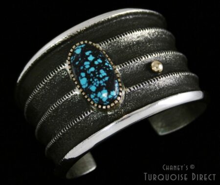 Edison Cummings Indian Mountain Spiderweb Turquoise 14K Gold Over Tufa Cast Sterling Silver Bracelet