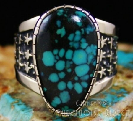 Joseph Coriz Pauite Spiderweb Turquoise Solid 14K Gold Over Sterling Silver Ring