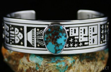 Joseph Coriz Candelaria Turquoise Double Sided Storyteller Overlay Bracelet