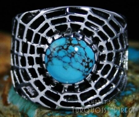 Philander Begay Candelaria Spiderweb Turquoise Spiderweb Design Tufa Cast Ring