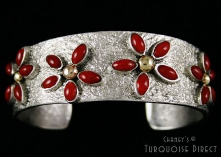 Philander Begay Mediterranean Oxblood Coral 14K Gold Over Tufa Cast Sterling Silver Bracelet