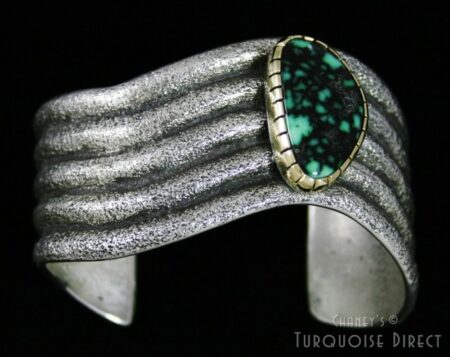 Philander Begay Peacock Spiderweb Variscite 14K Gold Over Tufa Cast Sterling Silver Bracelet