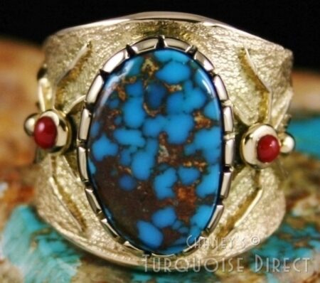 Philander Begay Candelaria Spiderweb Turquoise Tufa Cast Solid 18K Gold Spider Design Ring