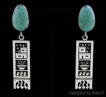 Joseph Coriz Pueblo Prosperity Design Turquoise Dangle Earrings