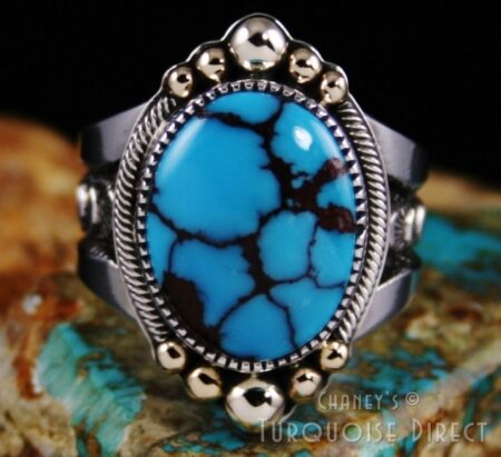 Sammie Kescoli Begay Egyptian Turquoise 18K Gold Over Ingot Sterling Silver Ring