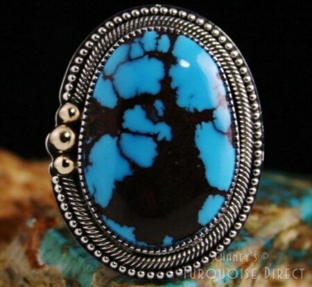 Sammie Kescoli Begay Egyptian Spiderweb Turquoise 18K Gold Over Ingot Sterling Silver Ring
