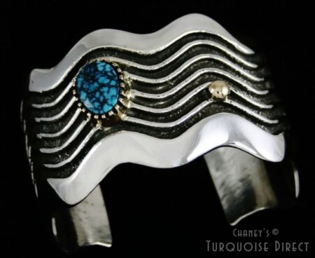 Edison Cummings Candelaria Turquoise 14K Gold Over Tufa Cast Sterling Silver Bracelet