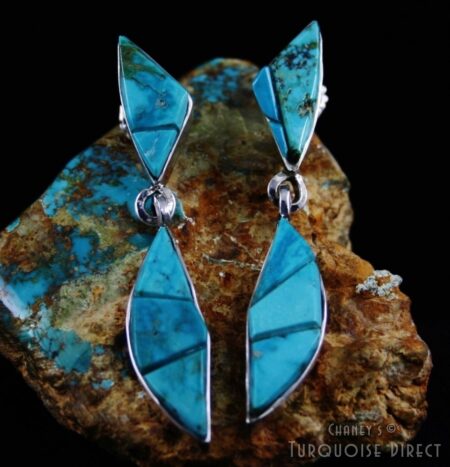 Na Na Ping Blue Gem Turquoise Inlay Earrings
