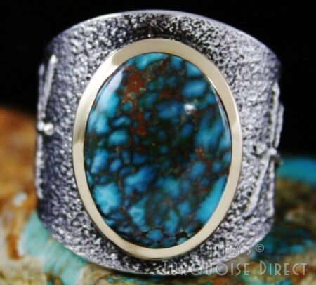 Darryl Dean Begay Candelaria Spiderweb Turquoise 18K Gold Over Tufa Cast Sterling Silver Ring