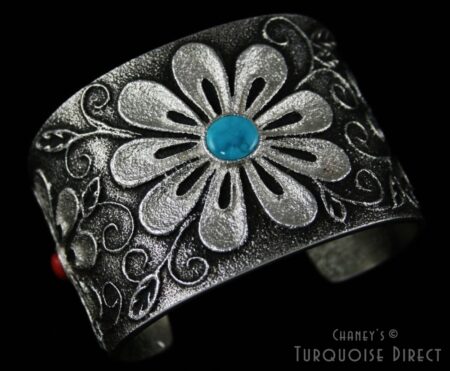 Rebecca Begay Morenci Turquoise Coral and Sugilite Floral Design Bracelet