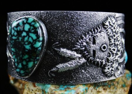 Leander Begay Peacock Spiderweb Variscite Yeibechai Design Tufa Cast Bracelet
