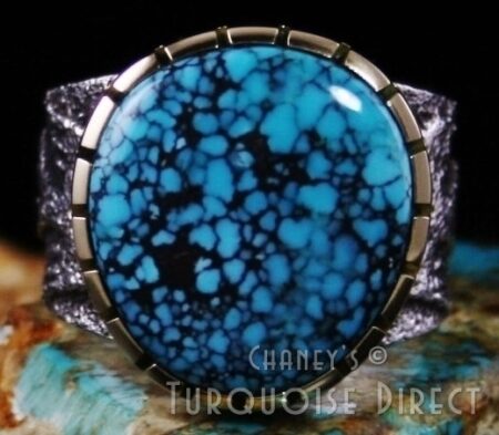 Darryl Dean Begay Blue Moon Spiderweb Turquoise 18K Gold Over Sterling Silver Thunderbird Ring