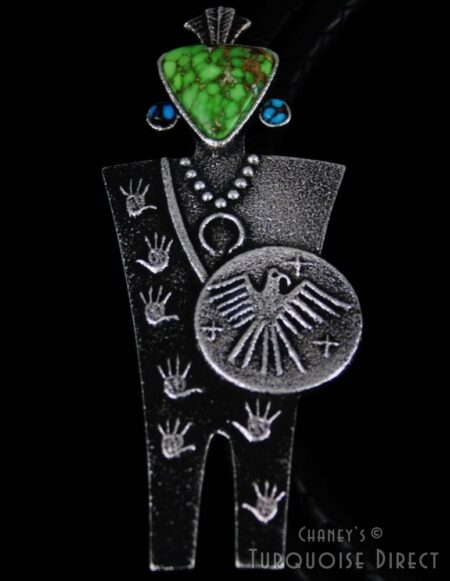 Darryl Dean Begay Carico Lake and Candelaria Spiderweb Turquoise Warrior Bolo Tie