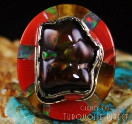 Abraham Begay Fire Opal Solid 14K Gold Ring