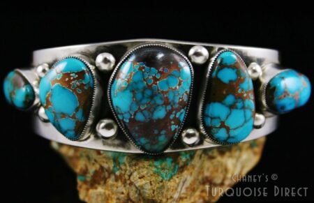 Sammie Kescoli Begay Brannon Blue Spiderweb Turquoise Ingot Coin Silver Row Bracelet