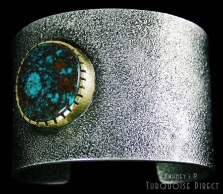Darryl Begay Bisbee Spiderweb Turquoise and Coral 18K Gold and Sterling Silver Double Sided Bracelet