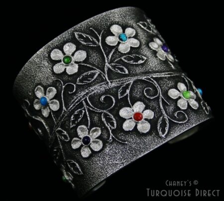 Rebecca Begay Multi-Stone Tufa Cast Sterling Silver Floral Design Bracelet