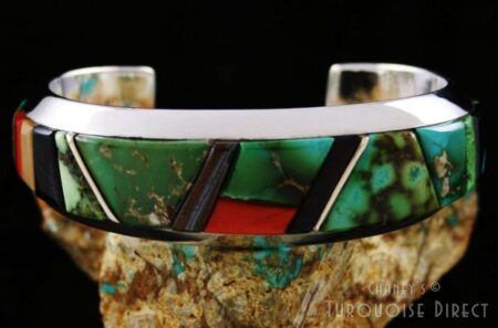 Wes Willie Royston Turquoise Solid 14K Gold Over Sterling Silver Inlay Bracelet