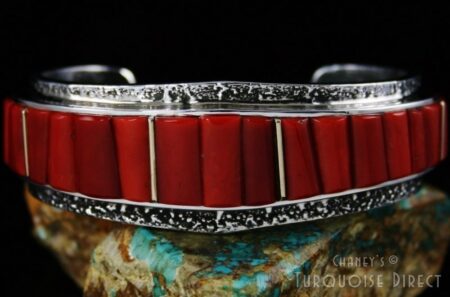Wes Willie Mediterranean Oxblood Coral and Turquoise 14K Gold Over Tufa Cast Sterling Silver Bracelet
