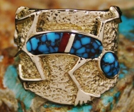 Philander Begay Candelaria Spiderweb Turquoise Solid 18K Gold Lizard Design Ring