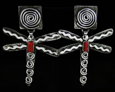 Alex Sanchez Mediterranean Coral Dragonfly Design Dangle Earrings