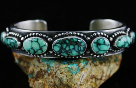 Herman Smith Cheyenne Spiderweb Turquoise Double Sided Row Bracelet