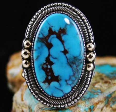 Sammie Begay Egyptian Turquoise 18K Gold Over Ingot Sterling Silver Ring