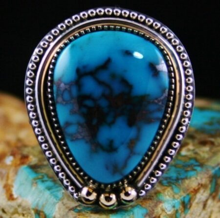 Sammie Kescoli Begay Morenci Turquoise 18K Gold Over Ingot Sterling Silver Ring