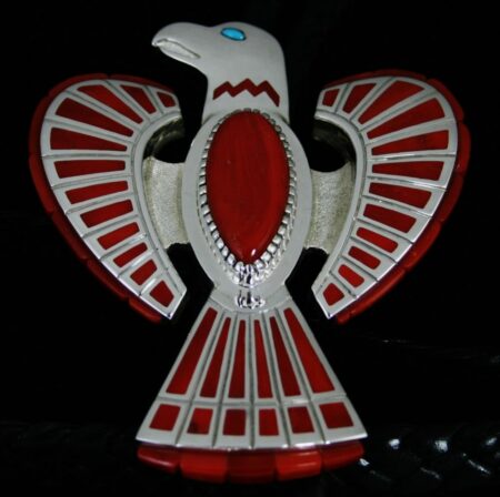 Vernon Haskie Mediterranean Oxblood Coral Eagle Design Bolo Tie