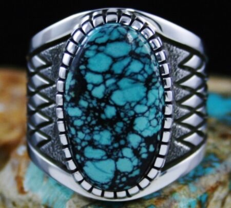 Alton Bedonie Nevada Blue Spiderweb Turquoise Ring