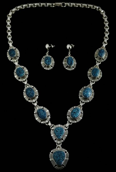 Alton Bedonie Black Spiderweb Kingman Turquoise Necklace and Earrings
