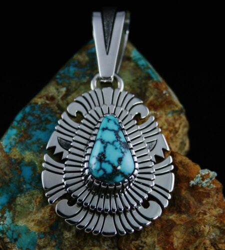 Alton Bedonie Red Web Kingman Turquoise Pendant