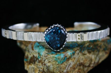 Kee Yazzie Bisbee Spiderweb Turquoise Solid 14K Gold Over Sterling Silver Bracelet