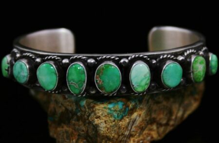 Herman Smith Carico Lake Turquoise Heavy Gauge Double Sided Sterling Silver Row Bracelet