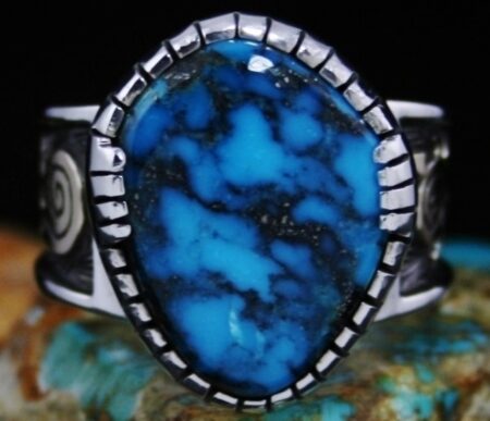 Arland Ben Ithaca Peak Turquoise 14K Gold and Sterling Silver Petroglyph Design Ring