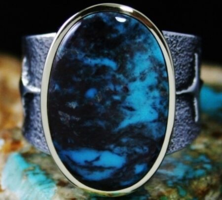 Darryl Dean Begay Bisbee Turquoise 18K Gold and Tufa Cast Sterling Silver Ring