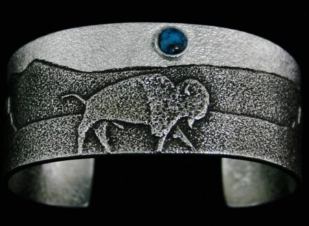 Darryl Dean Begay Apache Blue Turquoise Tufa Cast Buffalo Design Bracelet