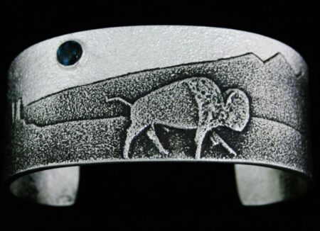 Darryl Dean Begay Apache Blue Turquoise Tufa Cast Buffalo Design Bracelet