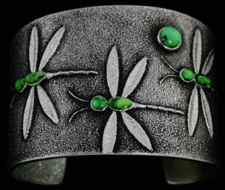 Darryl Dean Begay Carico Lake Turquoise Tufa Cast Dragonfly Design Bracelet