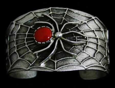 Philander Begay Mediterranean Oxblood Coral Tufa Cast Spider Design Bracelet