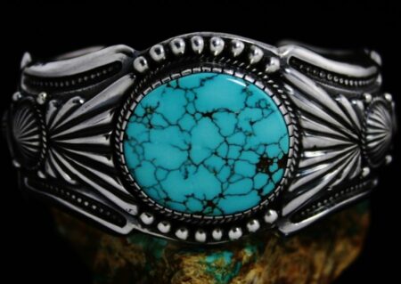 Harry H. Begay Godber Burnham Spiderweb Turquoise Ingot Bracelet