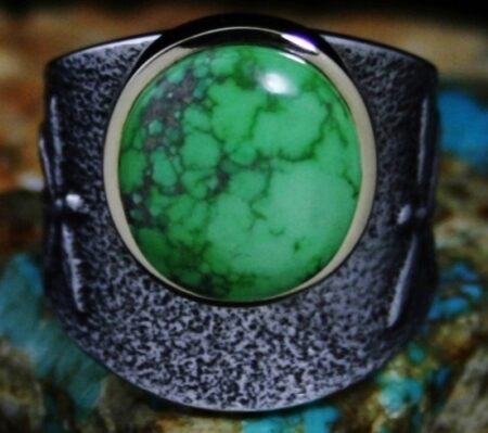 Darryl Dean Begay Carico Lake Turquoise Solid 18K Gold Over Tufa Cast Sterling Silver Ring