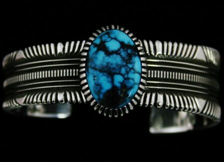 Ron Bedonie Apache Blue Spiderweb Turquoise Tapered Bracelet